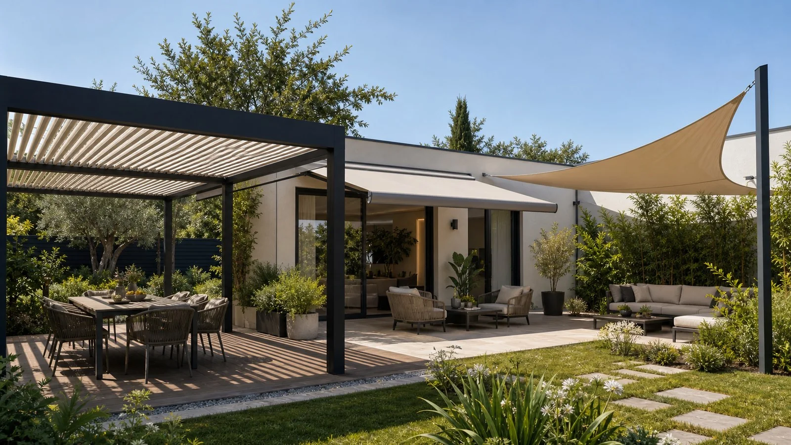 Pergola, store ou voile d’ombrage : que choisir ? - illustration Le Guide Habitat